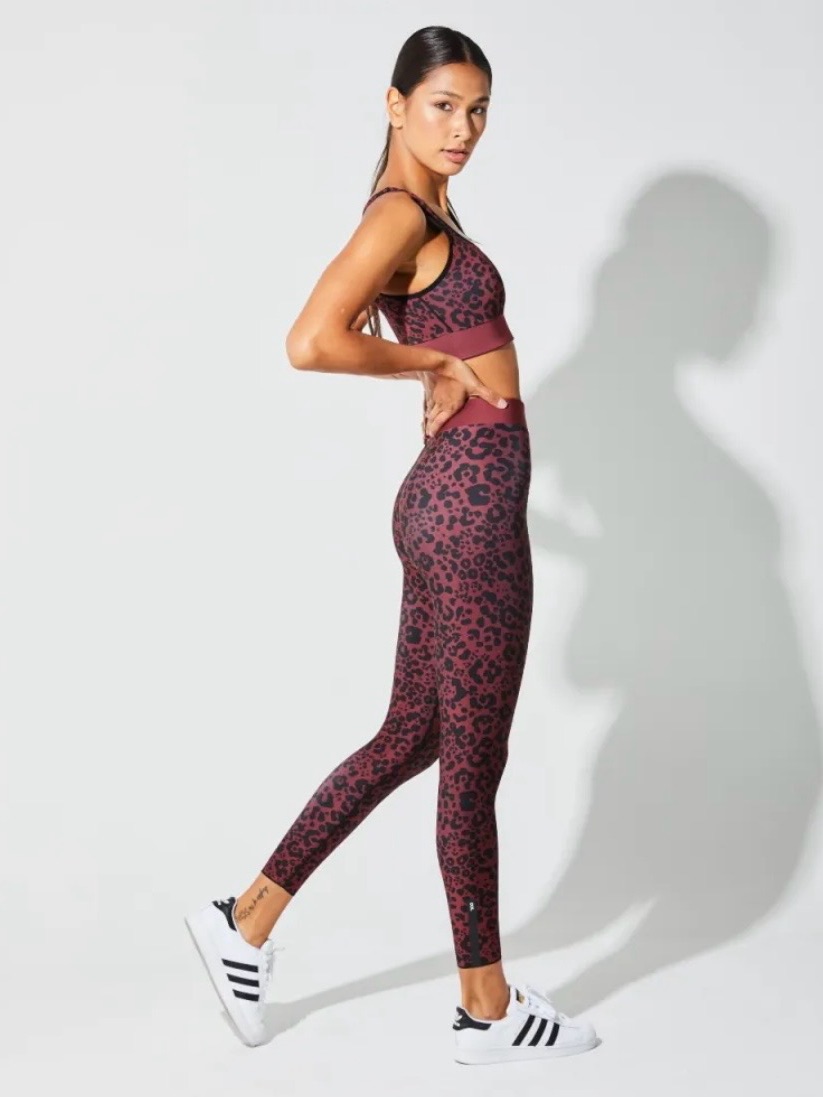 Cor By Ultracor Legging Size M Leopard Print Burgundy Usa Made Gym Workout
